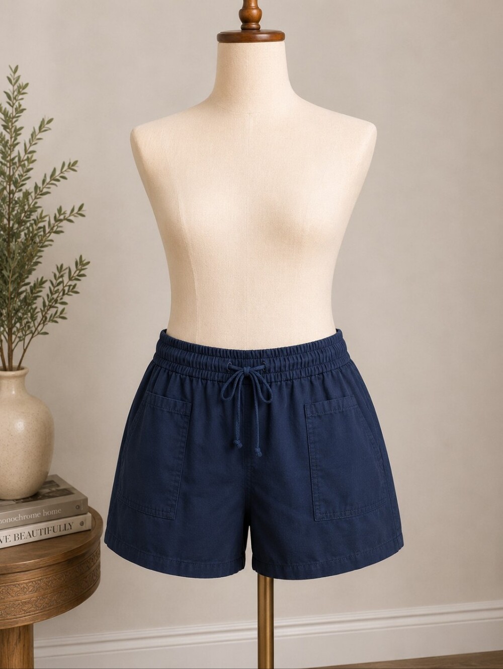 Women's Navy Drawstring Casual Shorts 100% Cotton